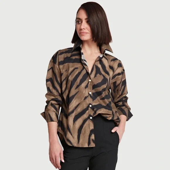 Hinson Wu Women’s Larissa Long Sleeve Abstract Zebra Shirt Size Medium Oversized - Picture 12 of 12